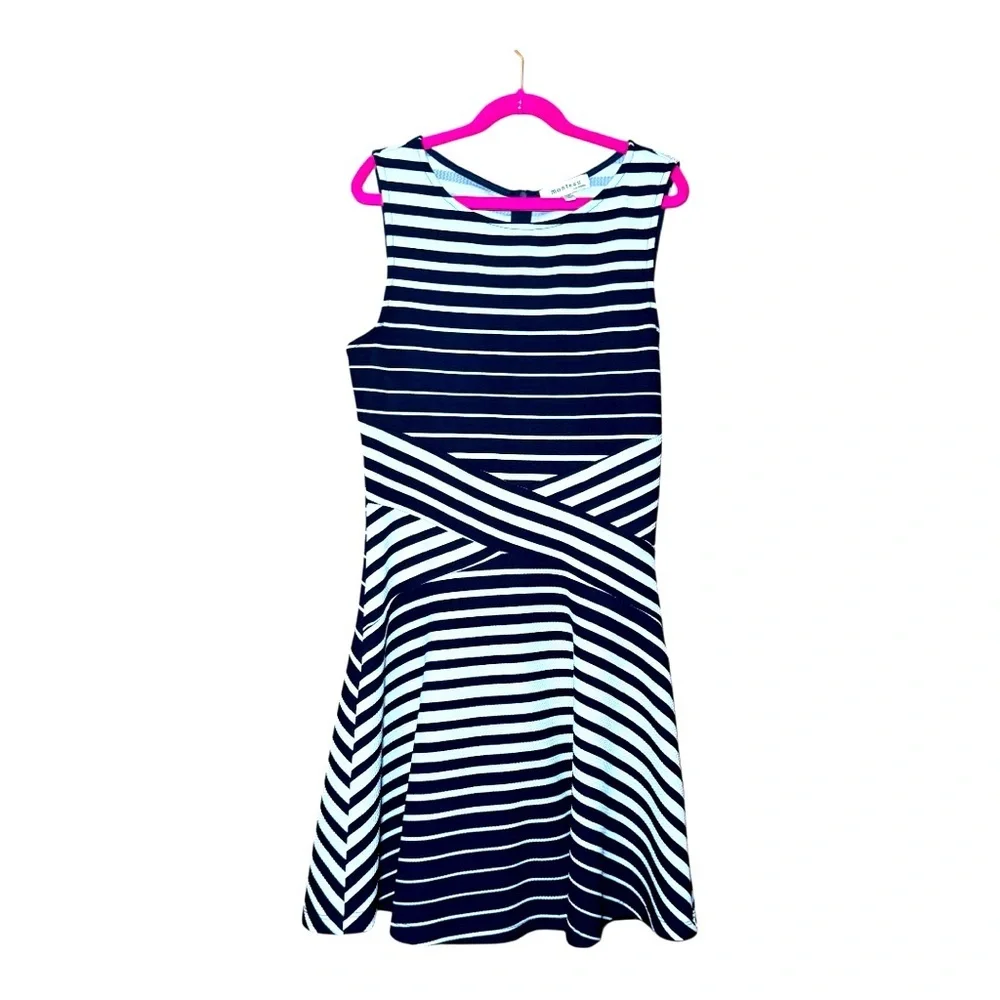 Monteau Navy and White Striped Midi Dress Size M - Picture 1 of 5